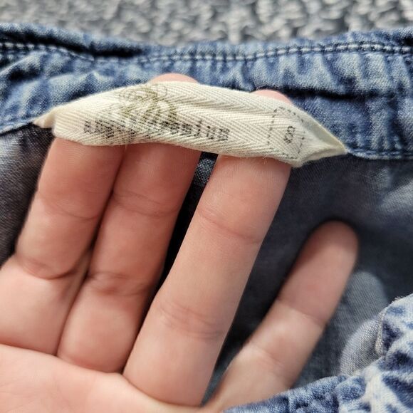 Angel Premium Denim Acid Wash Western Casual Chic Loose Fit Button Down Shirt - Picture 8 of 9